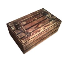 Реечный обожжённый ящик для подарков с крышкой